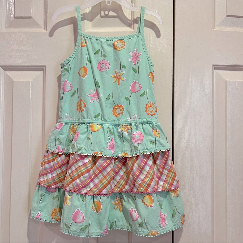 Classic Pooh Tiered Floral Plaid Sun Dress Size 5T